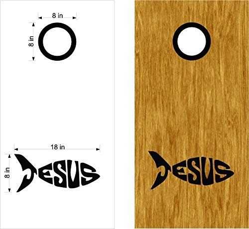 StickerChef Jesus Fish Christian Cornhole Board Wrap Decals Stickers Bean Bag Toss with Rings