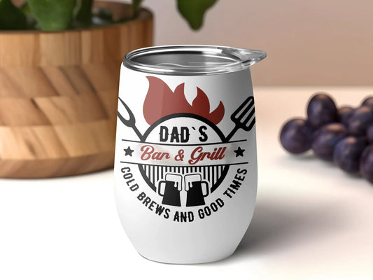 Dad's Bar & Grill Funny BBQ Wear Great for Your BBQ Cookouts 12 0z Wine Tumbler - Creations Unlimited