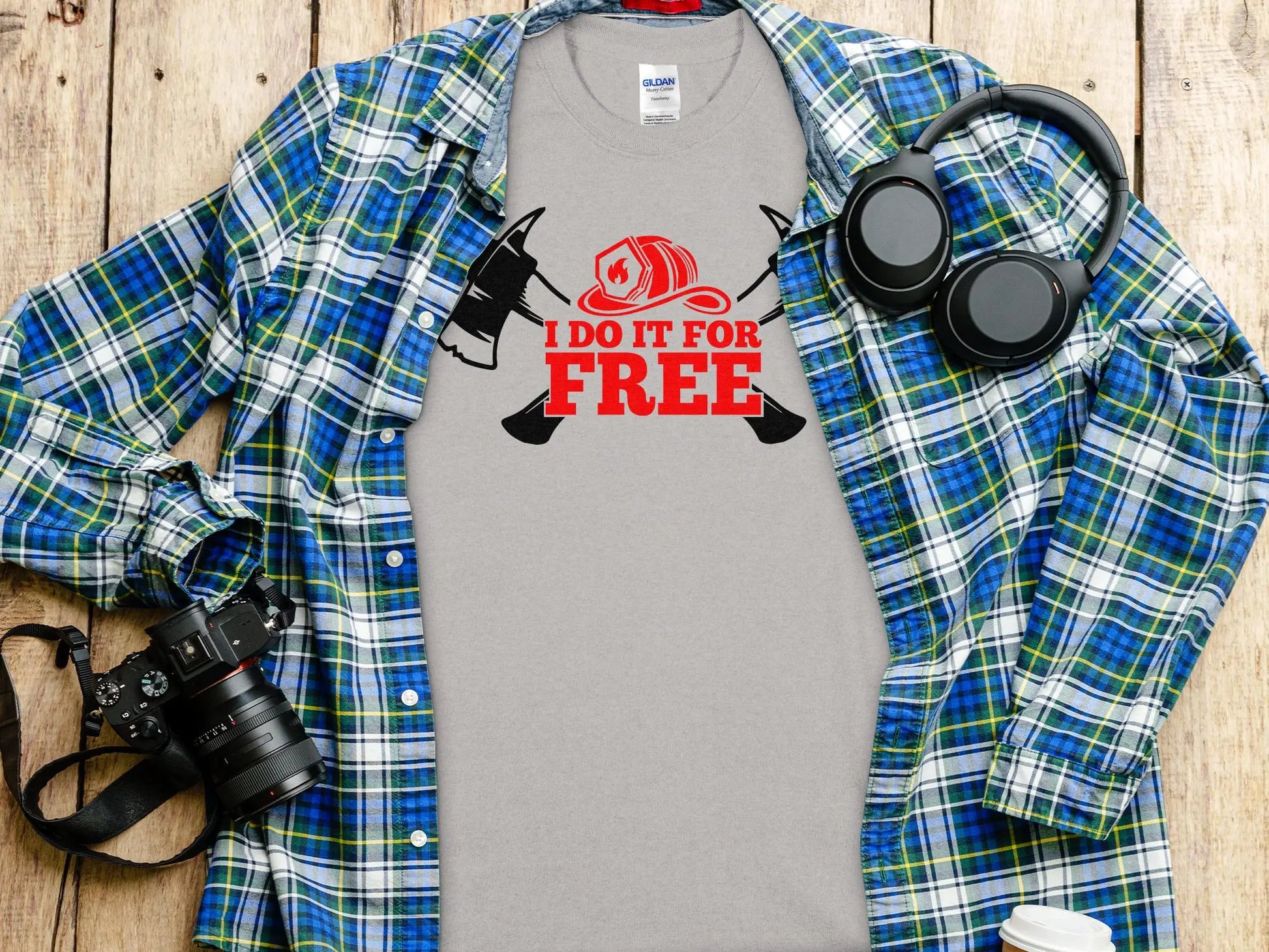 I Do It For Free Fire Fighter Tee - Shirt. Quality Gilden Tee. Support Your Firefighter. - Creations Unlimited