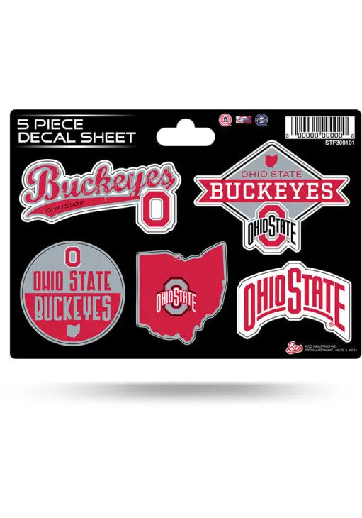 OHIO STATE UNIVERSITY 5-PC STICKER SHEET 2 Free Window Decals Rico