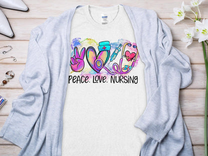 Peace Love Nurse, Future Nurse Gift Idea, Nursing School Student Grad, RN LPN, Nurse Life, Funny Nurse Quality Gildan Tee Support a Nurse - Creations Unlimited