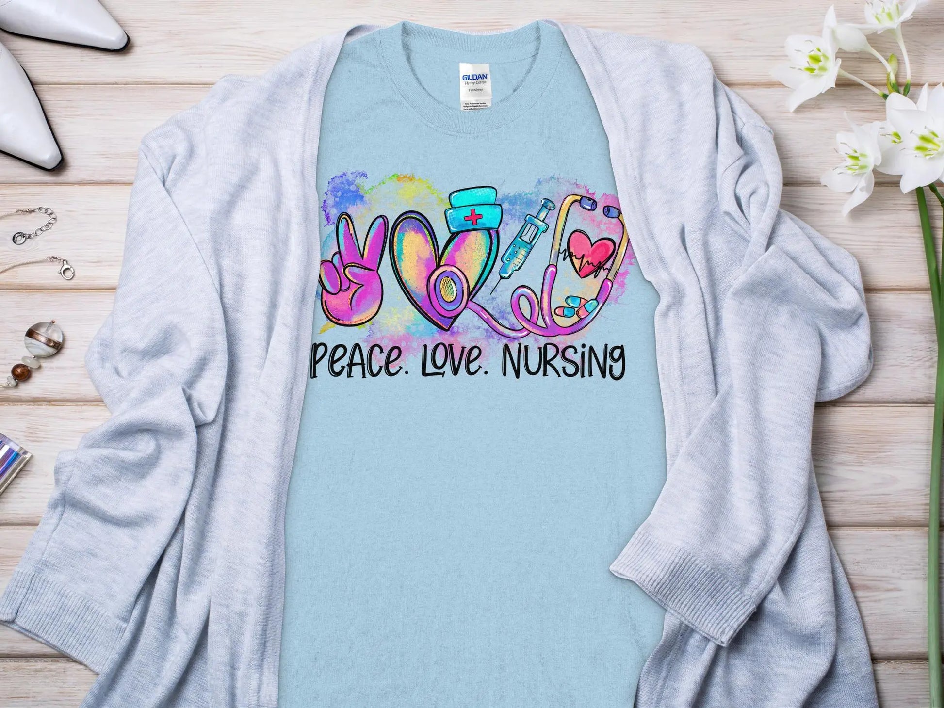 Peace Love Nurse, Future Nurse Gift Idea, Nursing School Student Grad, RN LPN, Nurse Life, Funny Nurse Quality Gildan Tee Support a Nurse - Creations Unlimited