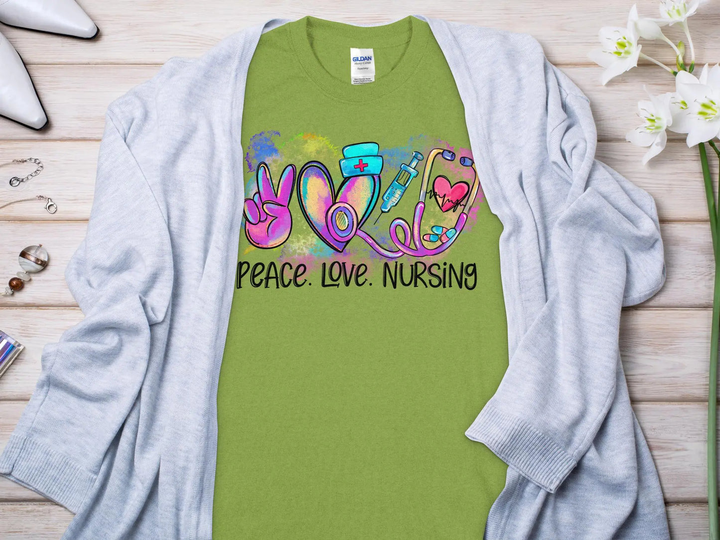 Peace Love Nurse, Future Nurse Gift Idea, Nursing School Student Grad, RN LPN, Nurse Life, Funny Nurse Quality Gildan Tee Support a Nurse - Creations Unlimited