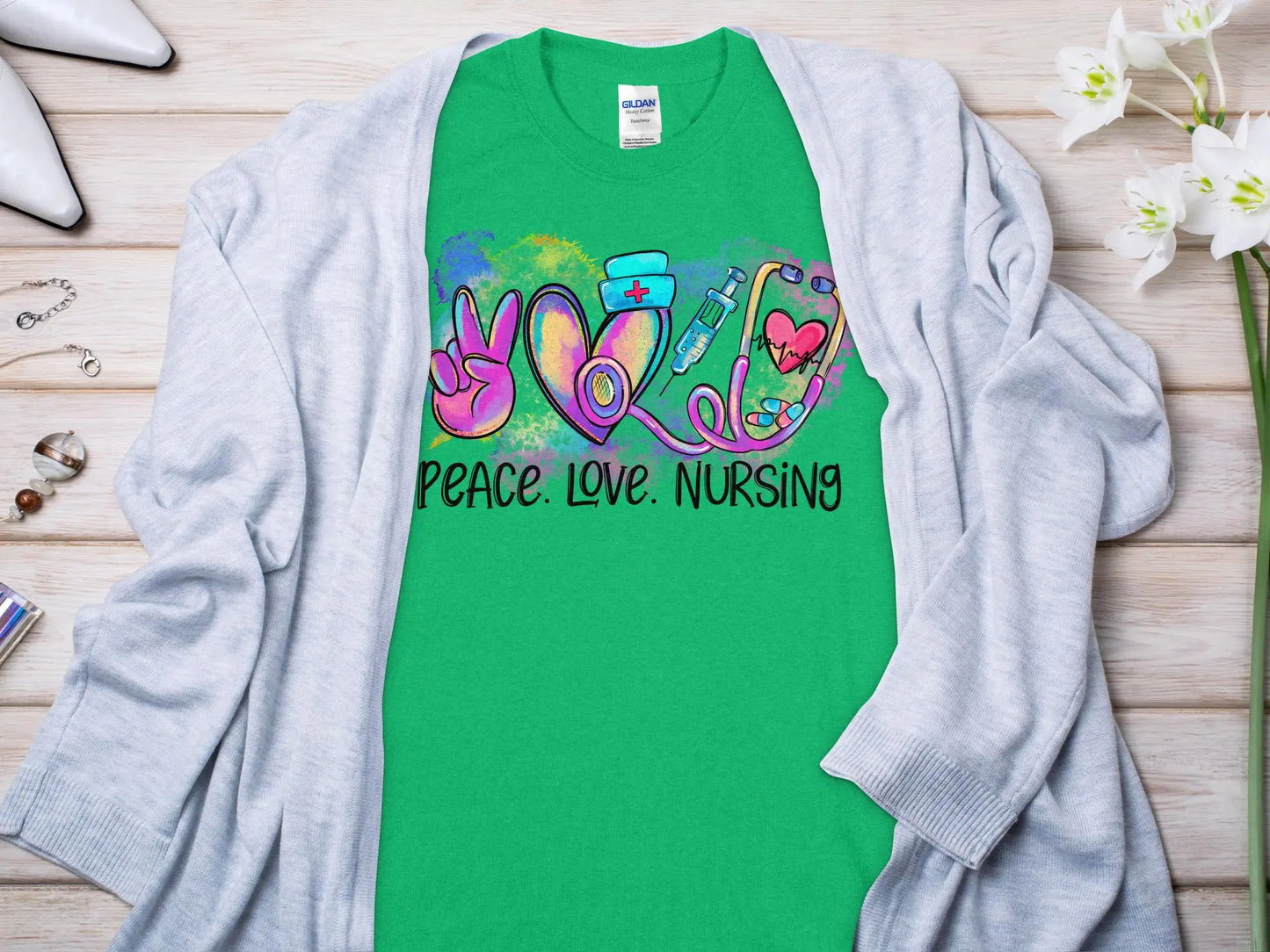 Peace Love Nurse, Future Nurse Gift Idea, Nursing School Student Grad, RN LPN, Nurse Life, Funny Nurse Quality Gildan Tee Support a Nurse - Creations Unlimited