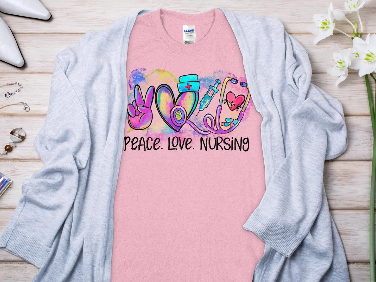 Peace Love Nurse, Future Nurse Gift Idea, Nursing School Student Grad, RN LPN, Nurse Life, Funny Nurse Quality Gildan Tee Support a Nurse - Creations Unlimited