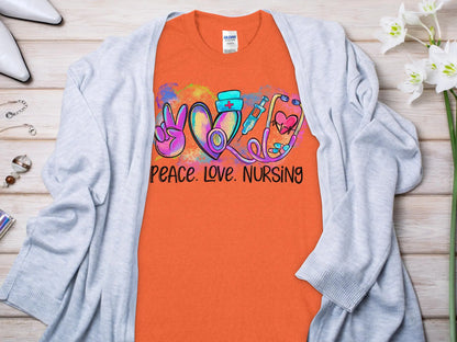 Peace Love Nurse, Future Nurse Gift Idea, Nursing School Student Grad, RN LPN, Nurse Life, Funny Nurse Quality Gildan Tee Support a Nurse - Creations Unlimited