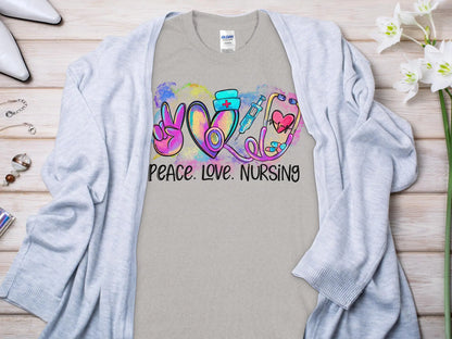 Peace Love Nurse, Future Nurse Gift Idea, Nursing School Student Grad, RN LPN, Nurse Life, Funny Nurse Quality Gildan Tee Support a Nurse - Creations Unlimited