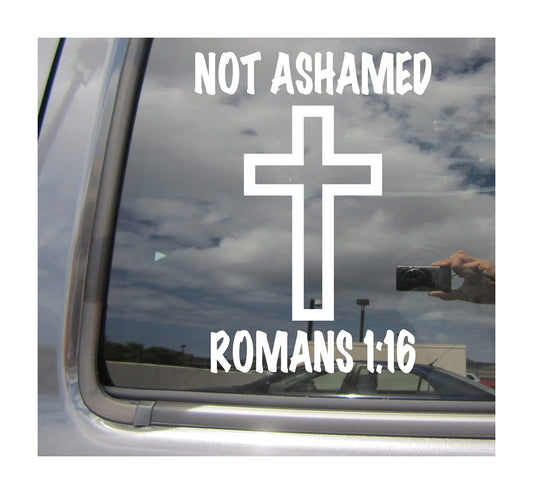 Romans 1:16 Not Ashamed - Bible Verse Jesus Christian Christ Car Truck Van Moped Helmet Hard Hat Auto Automotive Craft Cup Tumbler Laptop Vinyl Decal Bumper Window Wall Sticker 08146 Generic